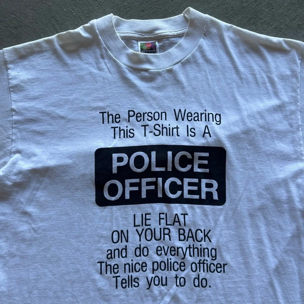 Vintage 90s Police‎ Officer Shirt Size Large White Lie Flat On Your Back Funny